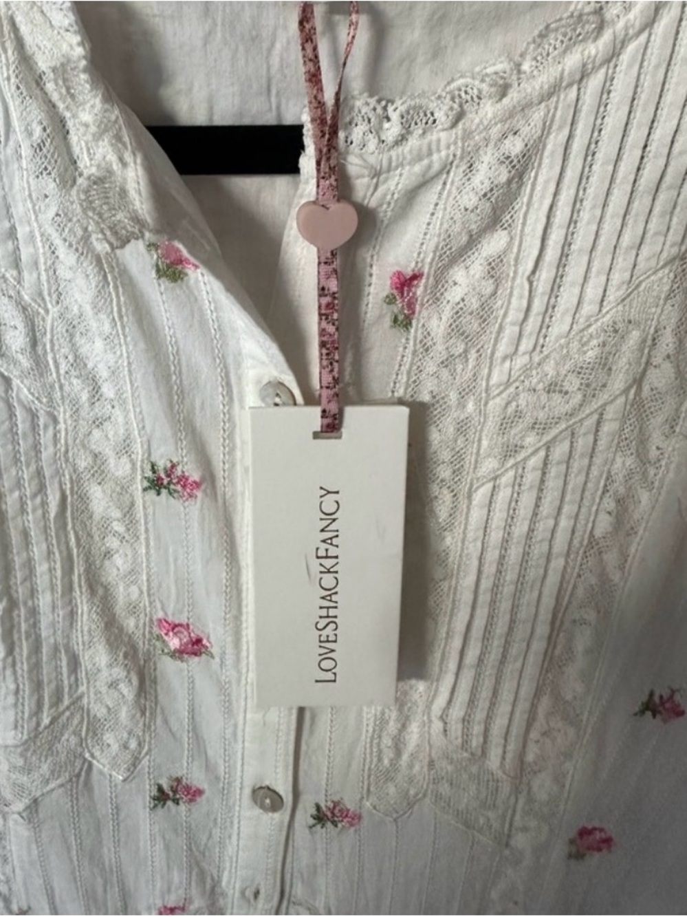 LoveShackFancy White Floral Cotton - AVIN DRESS with Pink Rose Print - Picture 5 of 7